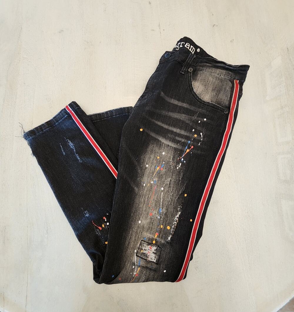 Kilogram Black Wash Denim Jeans Splattered Paint SZ 38